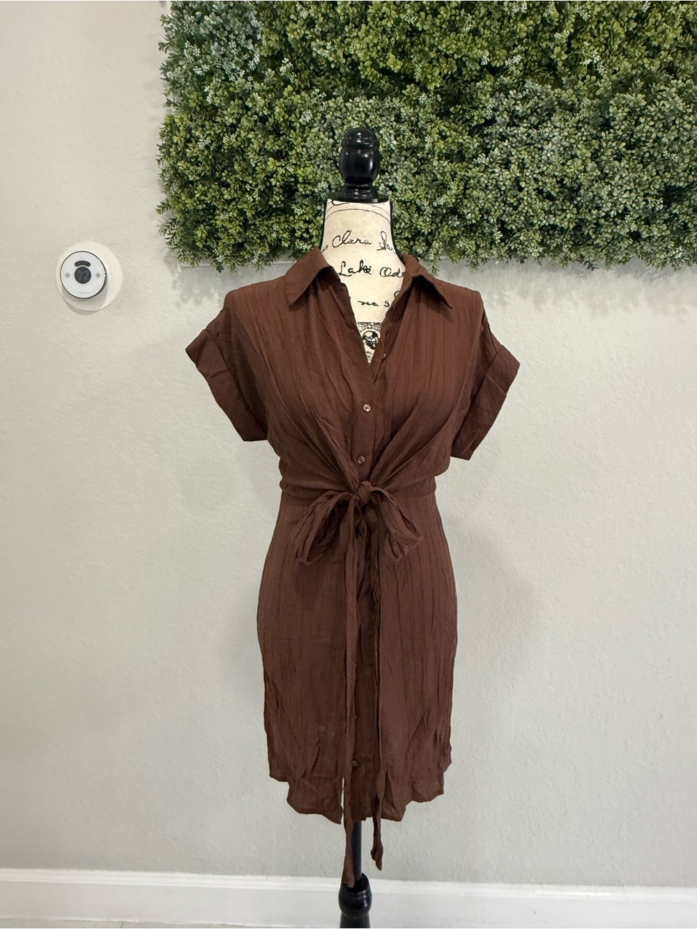 MNG Basics Brown Belted Button Front Shirt Dress Size 2